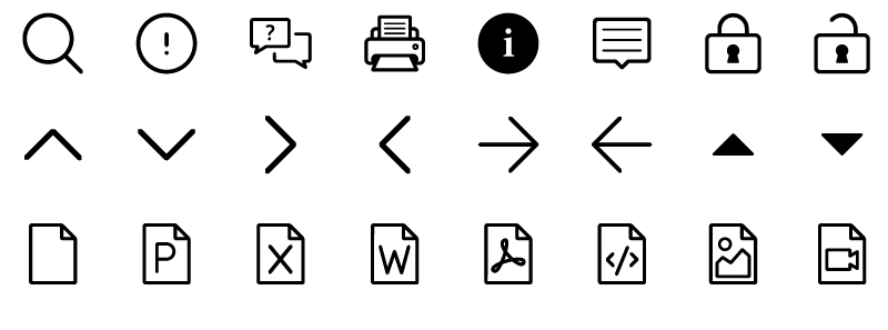 UX icons including a variety of arrows, documents and locks.